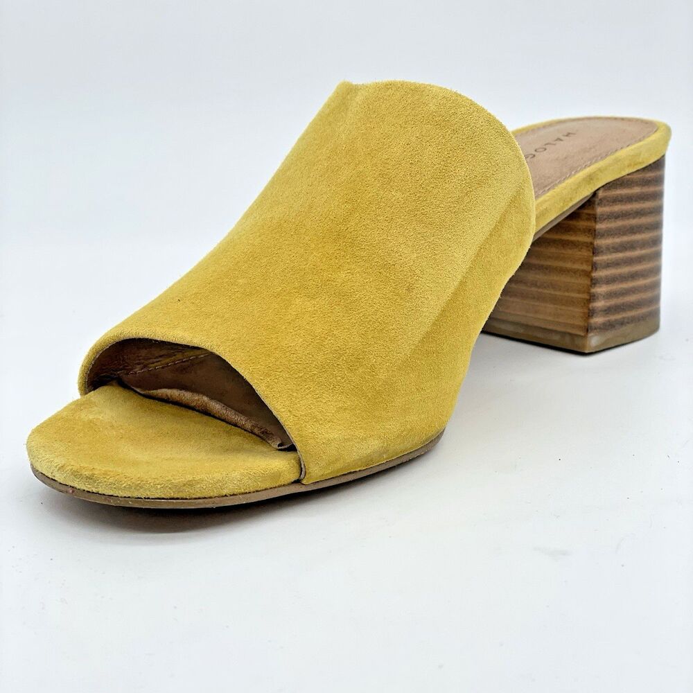 Halogen Faye Asymmetrical Slide Sandal Women’s 9.5M Yellow Suede Preppy Cottage